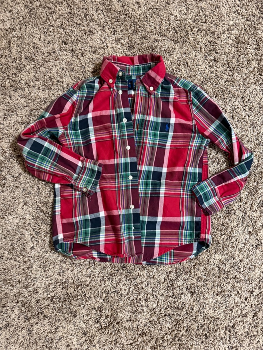 Ralph Lauren Red and Green Plaid Button-Down Shirt